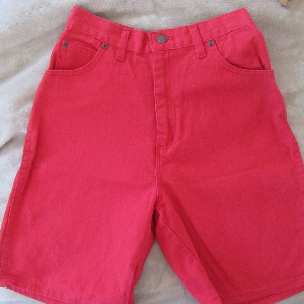 Vintage 80s 90s NWOT Backyard Blues Mom Jean Shorts in Red Denim Sz 3/4